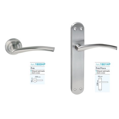 Juego manivela EVA puerta placa roseta níquel satinado, cuadradillo