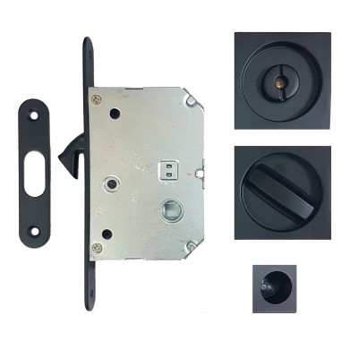 Juego kit picaporte puerta corredera cuadrado acabados en níquel y negro Juego kit picaporte puerta corredera cuadrado acabados en níquel y negro