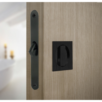 Juego kit picaporte puerta corredera cuadrado acabados en níquel y negro Juego kit picaporte puerta corredera cuadrado acabados en níquel y negro