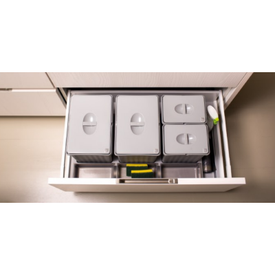 Cubos gris de reciclaje 41L con bandeja recortable y cubos con tapas - 2cubos de 14 lit y 2 cubos de 6.5 lit – para Modulo 80 Cubos gris de reciclaje 41L con bandeja recortable y cubos con tapas - 2cubos de 14 lit y 2 cubos de 6.5 lit – para Modulo 80