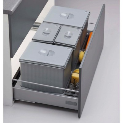 Cubos gris de reciclaje 41L con bandeja recortable y cubos con tapas - 2cubos de 14 lit y 2 cubos de 6.5 lit – para Modulo 80 Cubos gris de reciclaje 41L con bandeja recortable y cubos con tapas - 2cubos de 14 lit y 2 cubos de 6.5 lit – para Modulo 80