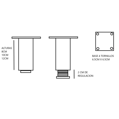 Pack 4 patas níquel mate inox 40x40 con regulación 2 cm Pack 4 patas níquel mate inox 40x40 con regulación 2 cm