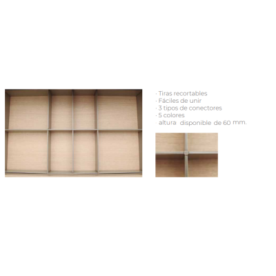 Panel pvc 60mm para crear tus propias separaciones en cajones, muebles, armarios, 60mm alto x 2 mts de largo
