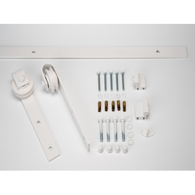 Kit herrajes puerta CORREDERA, herraje puerta GRANERO guía de 2m o 3m y accesorios corredera en color negro y blanco Kit herrajes puerta CORREDERA, herraje puerta GRANERO guía de 2m o 3m y accesorios corredera en color negro y blanco