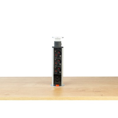 enchufe extraible para encastrar en encimeras de cocina con 3 enchufes y dos conectores USB de carga enchufe extraible para encastrar en encimeras de cocina con 3 enchufes y dos conectores USB de carga