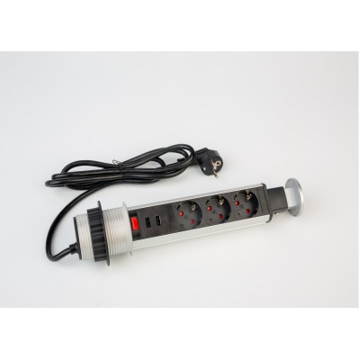 enchufe extraible para encastrar en encimeras de cocina con 3 enchufes y dos conectores USB de carga enchufe extraible para encastrar en encimeras de cocina con 3 enchufes y dos conectores USB de carga