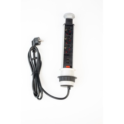 enchufe extraible para encastrar en encimeras de cocina con 3 enchufes y dos conectores USB de carga enchufe extraible para encastrar en encimeras de cocina con 3 enchufes y dos conectores USB de carga