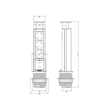 enchufe extraible para encastrar en encimeras de cocina con 3 enchufes y dos conectores USB de carga enchufe extraible para encastrar en encimeras de cocina con 3 enchufes y dos conectores USB de carga