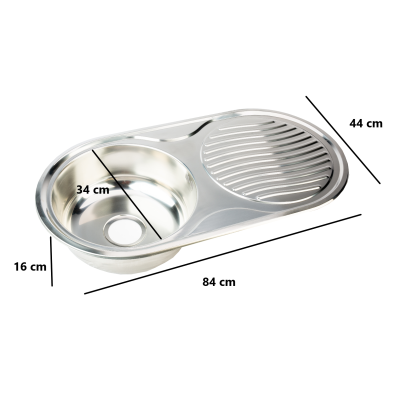 Fregadero encimera de cocina-ovalado con escurridor - acero inox- diseño líneas redondeadas- cantos redondeados Fregadero encimera de cocina-ovalado con escurridor - acero inox- diseño líneas redondeadas- cantos redondeados