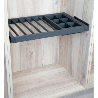ORGANIZADOR PANTALONERO extraíble, para organizar tus joyas, corbatas y complementos, color antracita, extracción total ORGANIZADOR PANTALONERO extraíble, para organizar tus joyas, corbatas y complementos, color antracita, extracción total