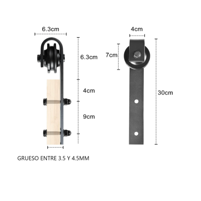 Kit juego 2 ruedas para puertas correderas en J color negro-puerta granero Kit juego 2 ruedas para puertas correderas en J color negro-puerta granero