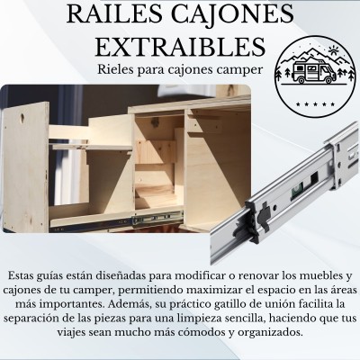 Guias correderas para cajones-Rieles para cajones-Rieles Camper-Extraccion Total-Con Freno-Gran longitud-Resistencia 35kg Guias correderas para cajones-Rieles para cajones-Rieles Camper-Extraccion Total-Con Freno-Gran longitud-Resistencia 35kg
