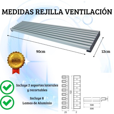 Rejilla ventilación horno cocina 60cm 8 lamas varillas respiración