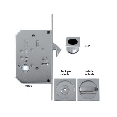 Kit picaporte uñero y cazoletas para puerta corredera cuadrada Kit picaporte uñero y cazoletas para puerta corredera cuadrada