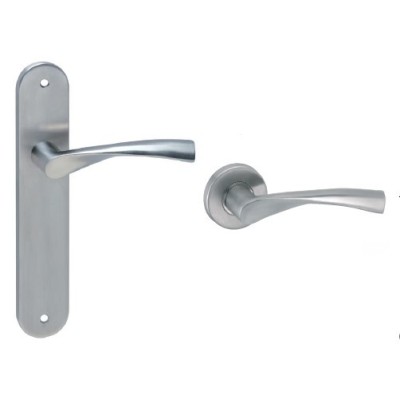 Juego manivela puerta acero inoxidable con placa o roseta