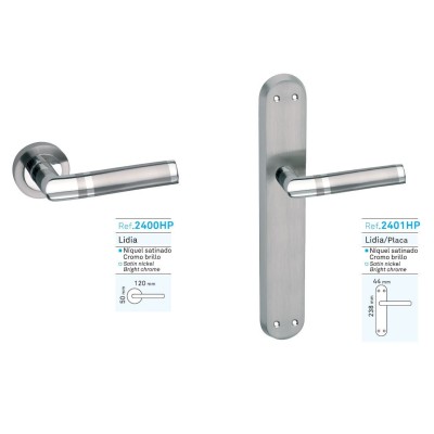 Juego manivela, manilla, maneta, níquel satinado, cuadradillo, puerta