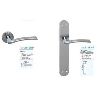 Juego manivela, maneta puerta níquel satinado cromo, cuadradillo